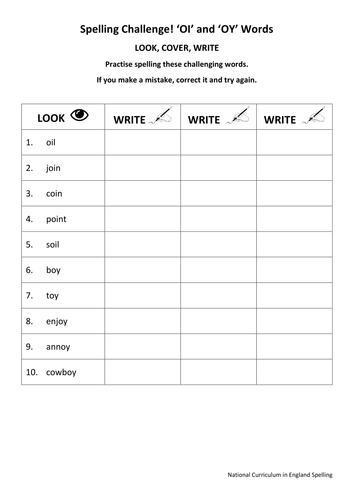 ks1 national spelling oi and oy words 3 worksheets