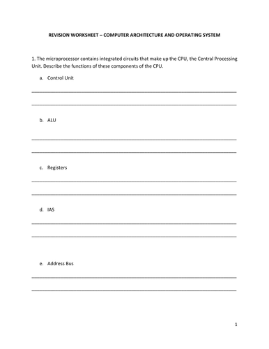 COMPUTER ARCHITECTURE AND OPERATING SYSTEM WORKSHEET