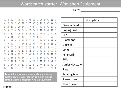 10 Wordsearches Design Technology Resistant Materials