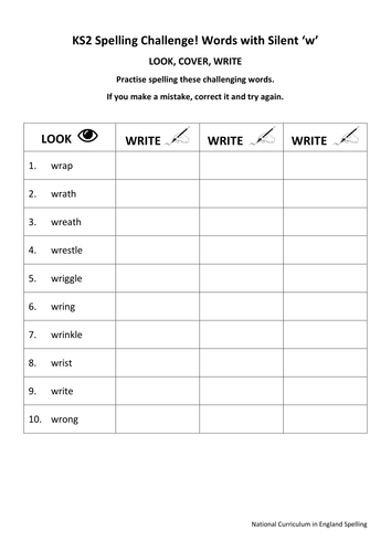 KS2 National Spelling - Words with Silent 'W' - 2 Worksheets