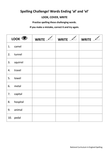 KS2 National Spelling - Words Ending in 'AL' and 'EL' - 3 Worksheets by ...