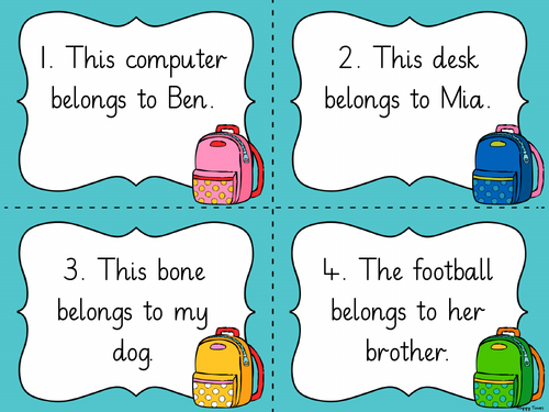 Apostrophes with Possessive Nouns TASK CARDS