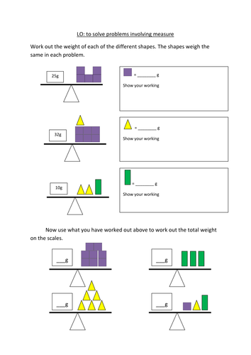 Weighing scales problems 3 differentiated sheets