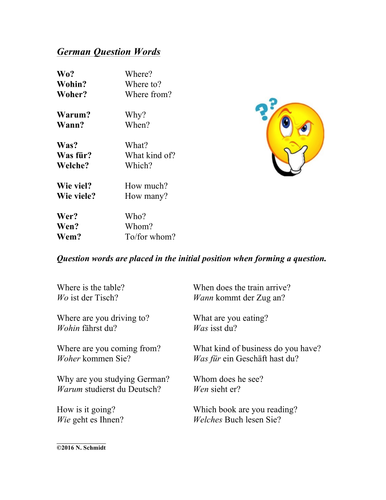 german question words handout and worksheet teaching resources