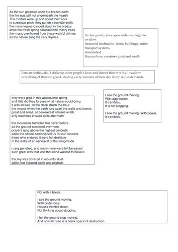 Earthquake poetry for guided reading and as models for writing