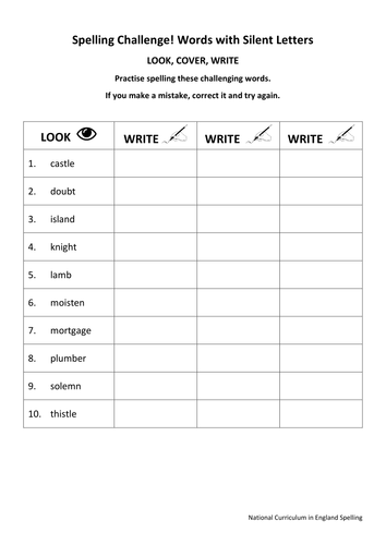 KS2 National Spelling - Words with Silent Letters - 2 Worksheets