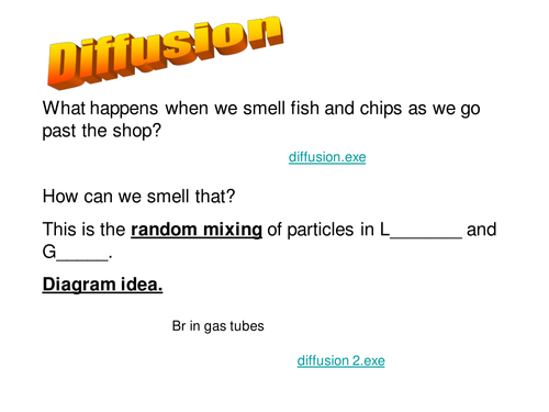 NEW KS3 Science Chemistry Diffusion work  has simple demo idea and full theory of diffusion