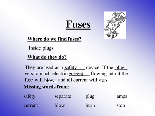 Couple of pwpts that link to KS3 physics Fuses and Plugs