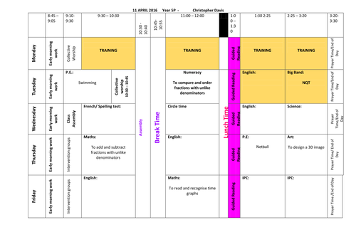 Timetable Week template - Year 5