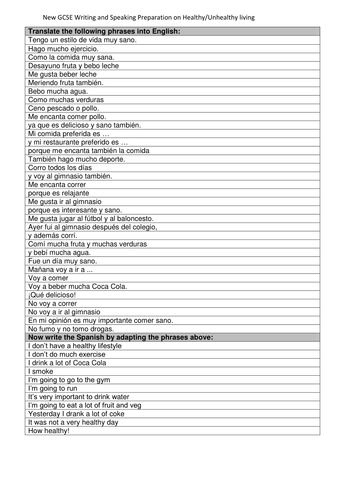 Key phrases on lifestyle for the new GCSE