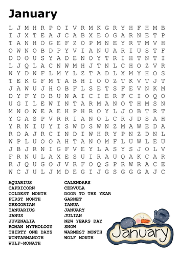 January Word Search by sfy773 - Teaching Resources - Tes