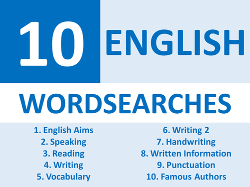 10 English Language and Literature Starter Wordsearches Wordsearch Homework or Cover Lesson