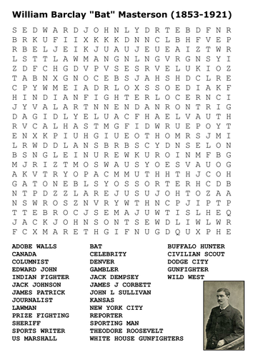 William Barclay "Bat" Masterson Word Search