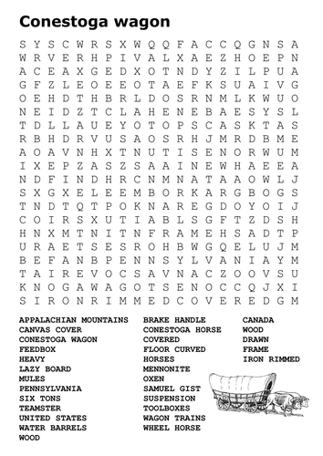 Conestoga Wagon Word Search