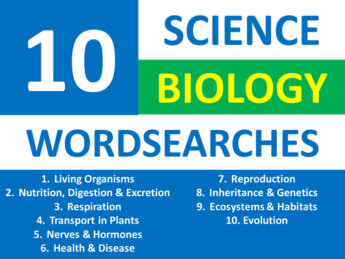 10 Wordsearches Science Biology Starter Homework Filler Cover Lesson Activities