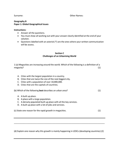 Challenges of an urbanising world - mid assessment