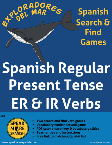 Spanish Puzzles & Games for Regular Present ER & IR Verbs.  Verbos Regulares del Presente en Español