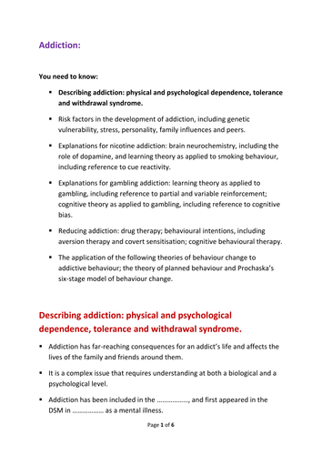 Addiction - Describing Addiction - to go with full Addiction ppt.