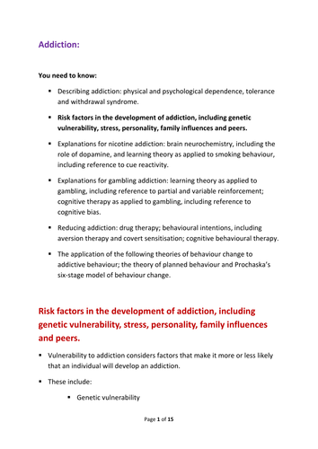 Addiction - Risk Factors - to go with full Addiction ppt.