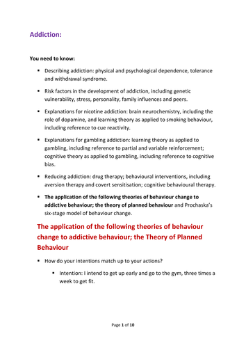 Addiction - Reducing addiction - Theory of planned behaviour - to go with full Addiction ppt.