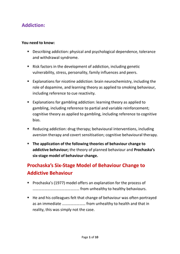 Addiction - Reducing addiction - Prochaska's 6 stage model - to go with full Addiction ppt.