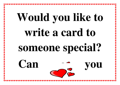 Valentine's Day Writing Area Cards