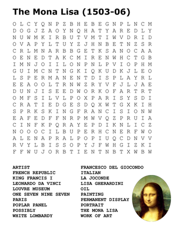 The Mona Lisa Word Search Teaching Resources