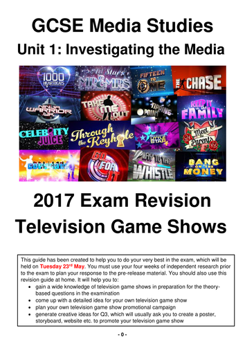 Television Game Shows Revision Guide for 2017 GCSE Media Studies Exam!