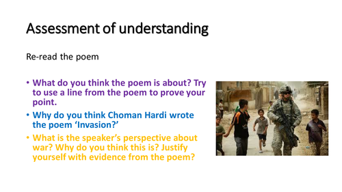 Invasion Choman Hardi War poetry fully differentiated 9-1 skills embedded