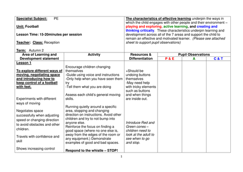 Football scheme for Reception