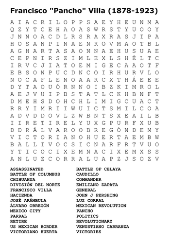 Francisco "Pancho" Villa Word Search