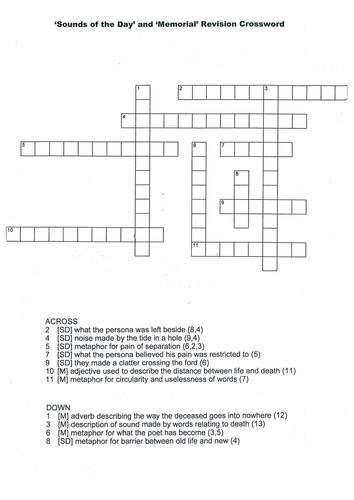 MacCaig's 'Sounds of the Day and 'Memorial' Revision Crossword