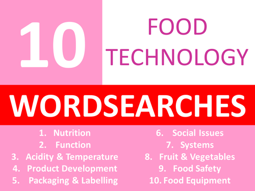 10 Food Technology Wordsearches Keyword Starters Wordsearch