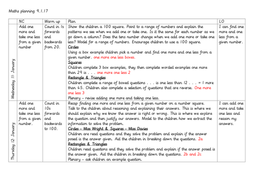 Three day plan for One more and One less, looking at fluency, reasoning and problem solving.