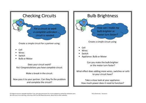 Electricity/science activity and lesson starter with learning objectives and success criteria
