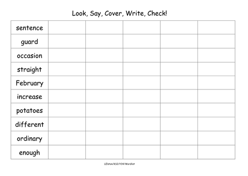 weekly Spellings taken from Y3/4 Word list