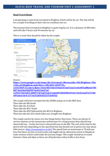 Level 2 BTEC Travel Unit 2 - UK - Merit/Distinction Level Worksheets