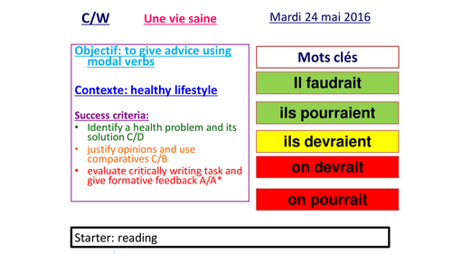 une vie saine: giving advice