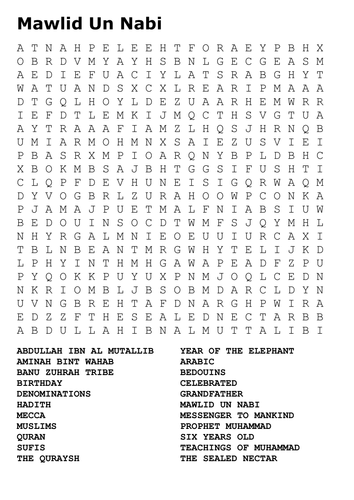 Mawlid Un Nabi Birth of the Prophet Word Search