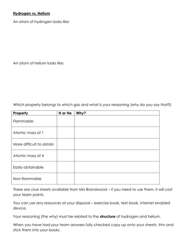 Hydrogen vs. Helium Research Worksheet