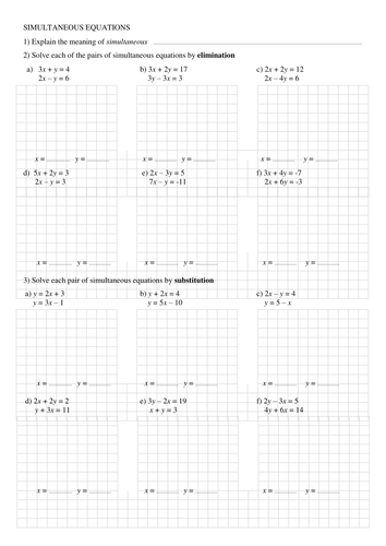Simultaneous equations worksheet