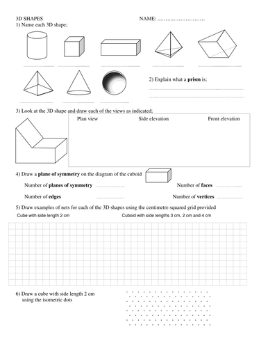 3D shapes worksheet