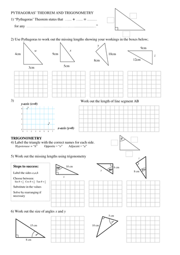 Pythagoras and Trigonometry worksheet