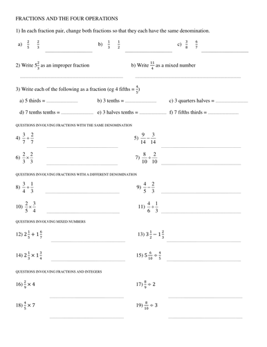 Fractions and the four operations