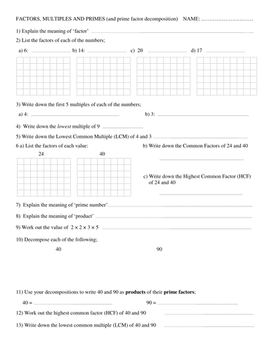 Factors, multiples and primes