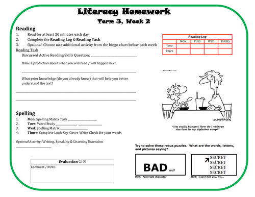 Literacy Homework 8wk Unit