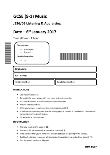 Full 80 Mark OCR Music 9-1 Exam all on AoS 5 - Conventions of Pop. Includes 51 minute audio track!