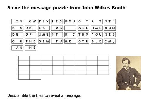Solve the message puzzle from John Wilkes Booth