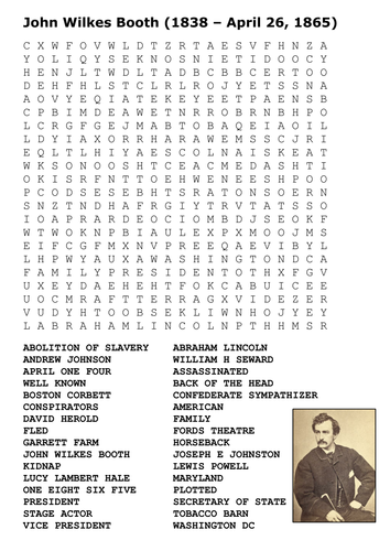 John Wilkes Booth Word Search
