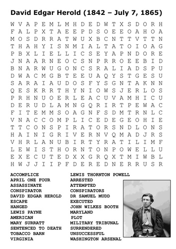 David Edgar Herold Lincoln Assassination Word Search